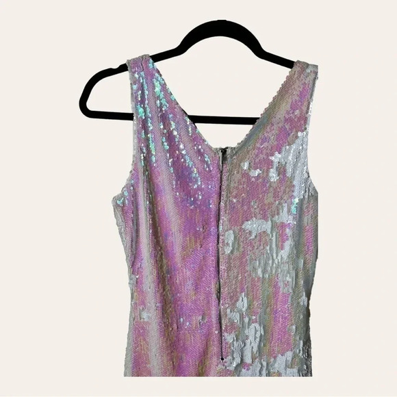 WOMEN’S SYMPHONY ALL SEQUINS MINI DRESS SLEEVELESS WHITE AND PINK - Picture 8 of 8
